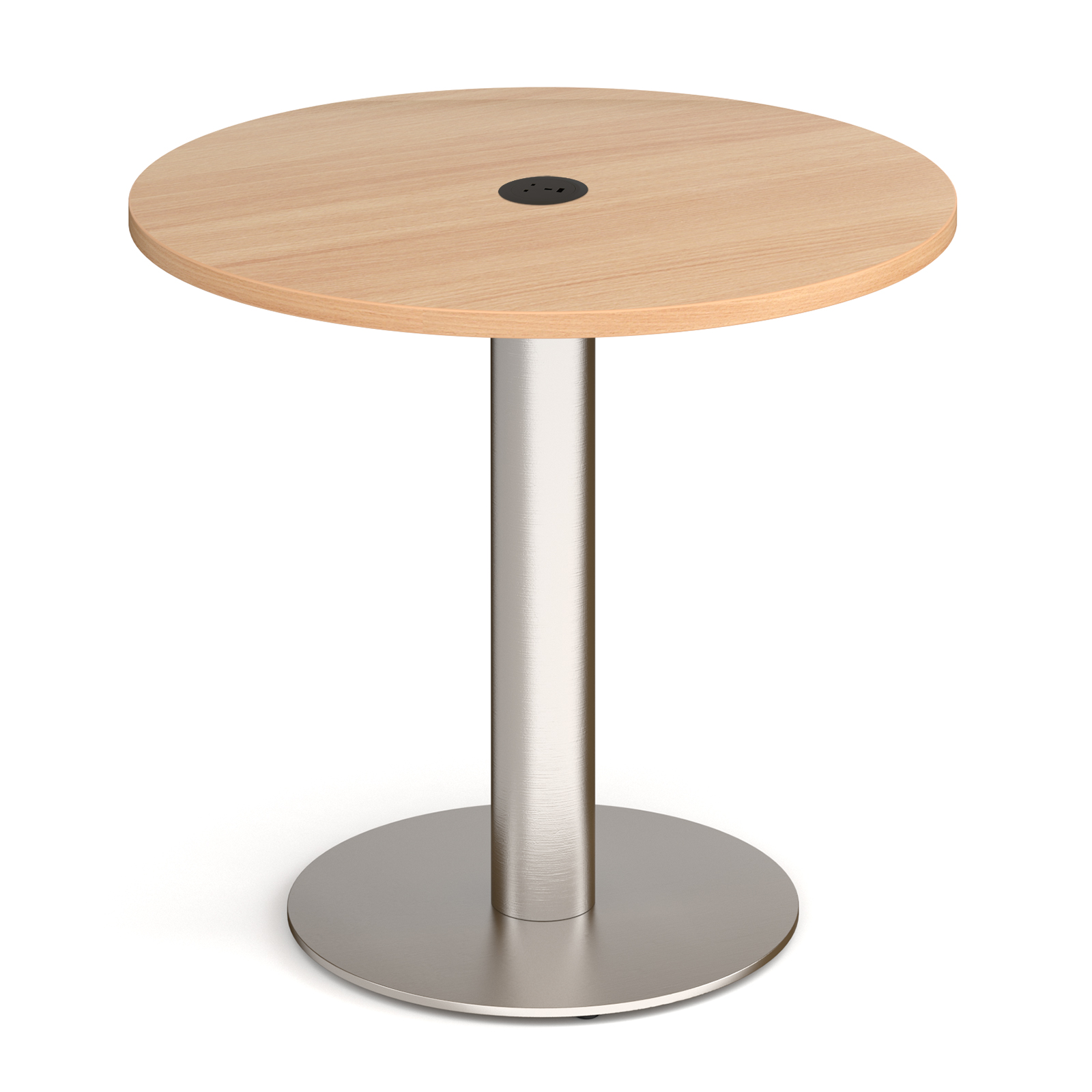 Breakout & Bistro Monza circular dining table 800mm in beech with central circular cutout and Ion power module in black