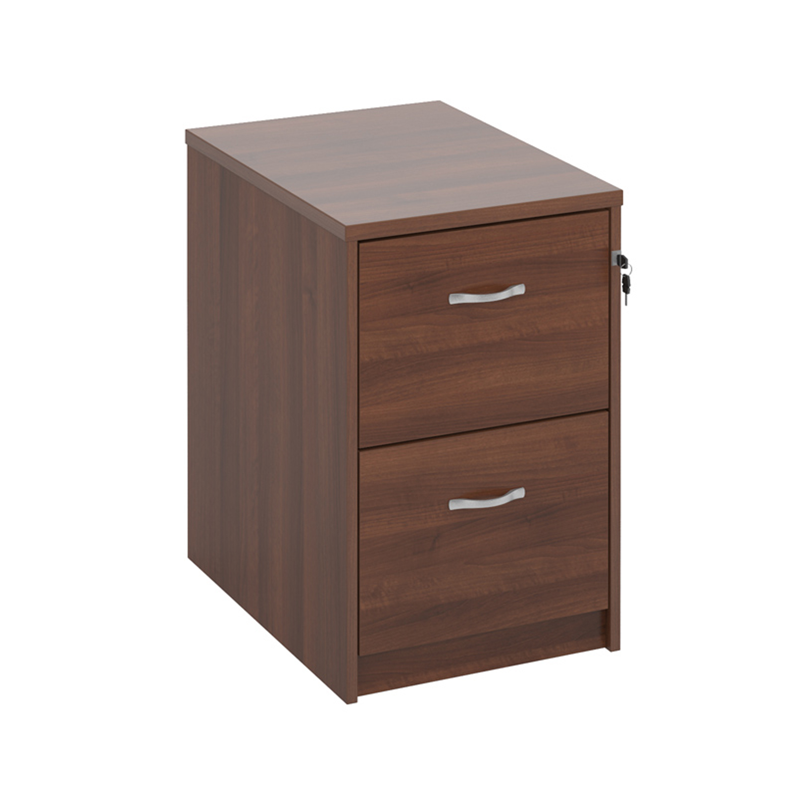 Wood Wooden 2 drawer filing cabinet with silver handles 730mm high - walnut