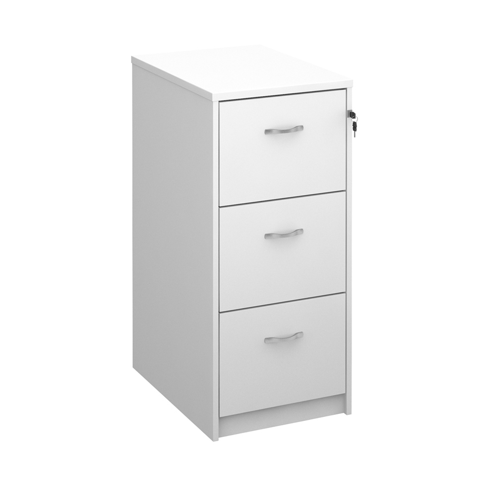 Wood Wooden 3 drawer filing cabinet with silver handles 1045mm high - white