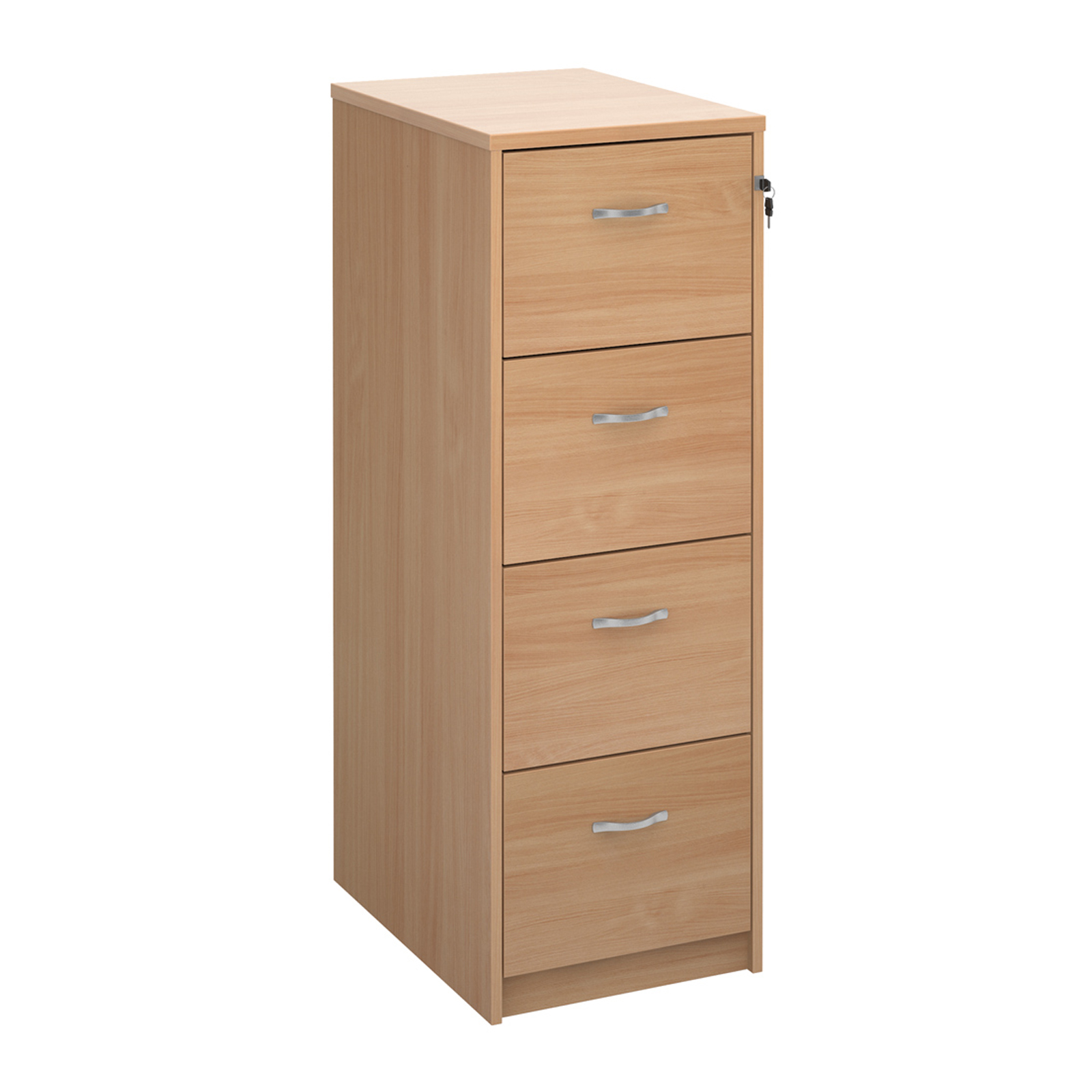 Wood Wooden 4 drawer filing cabinet with silver handles 1360mm high - beech