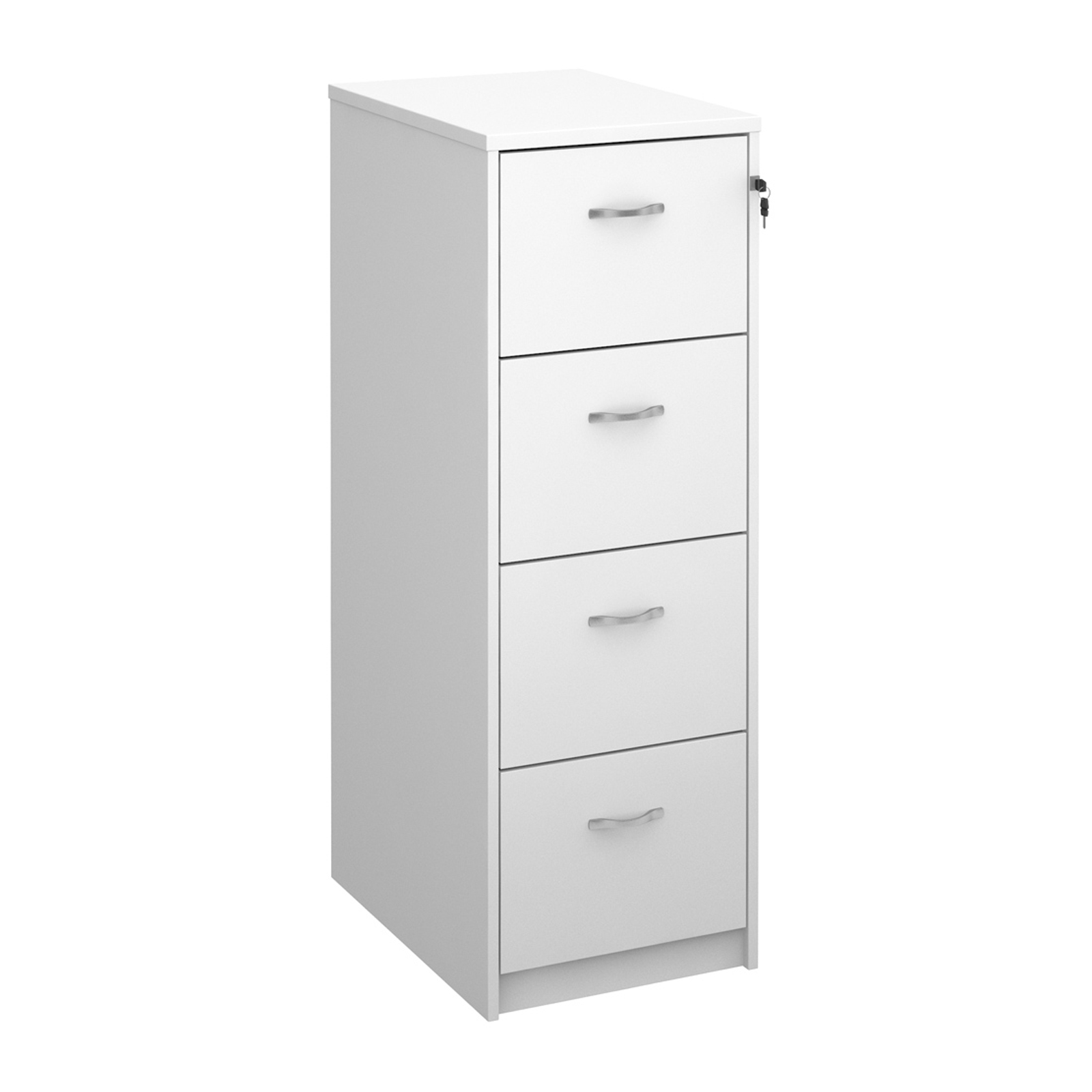 Wood Wooden 4 drawer filing cabinet with silver handles 1360mm high - white