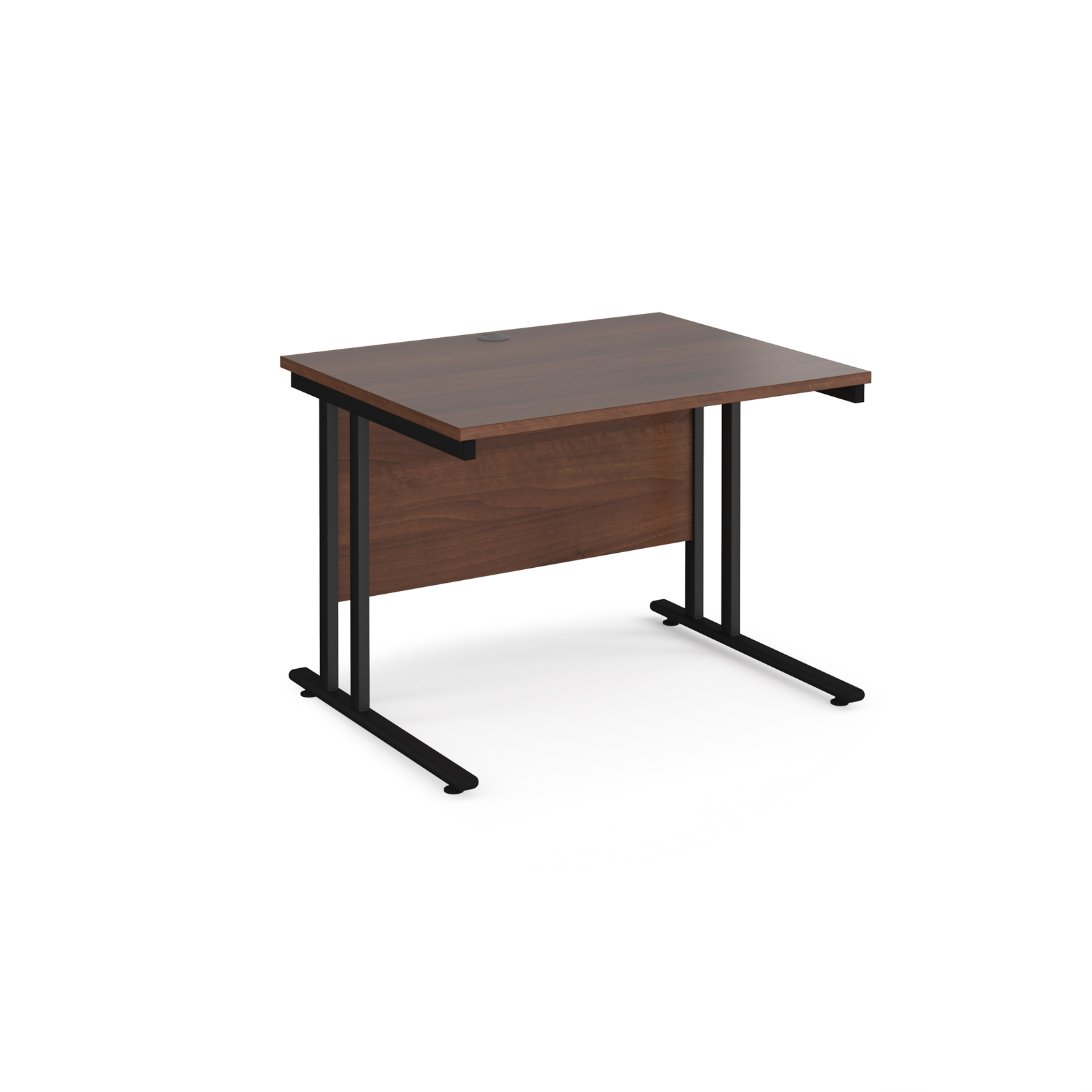 Rectangular Desks Maestro 25 straight desk 1000mm x 800mm - black cantilever leg frame, walnut top