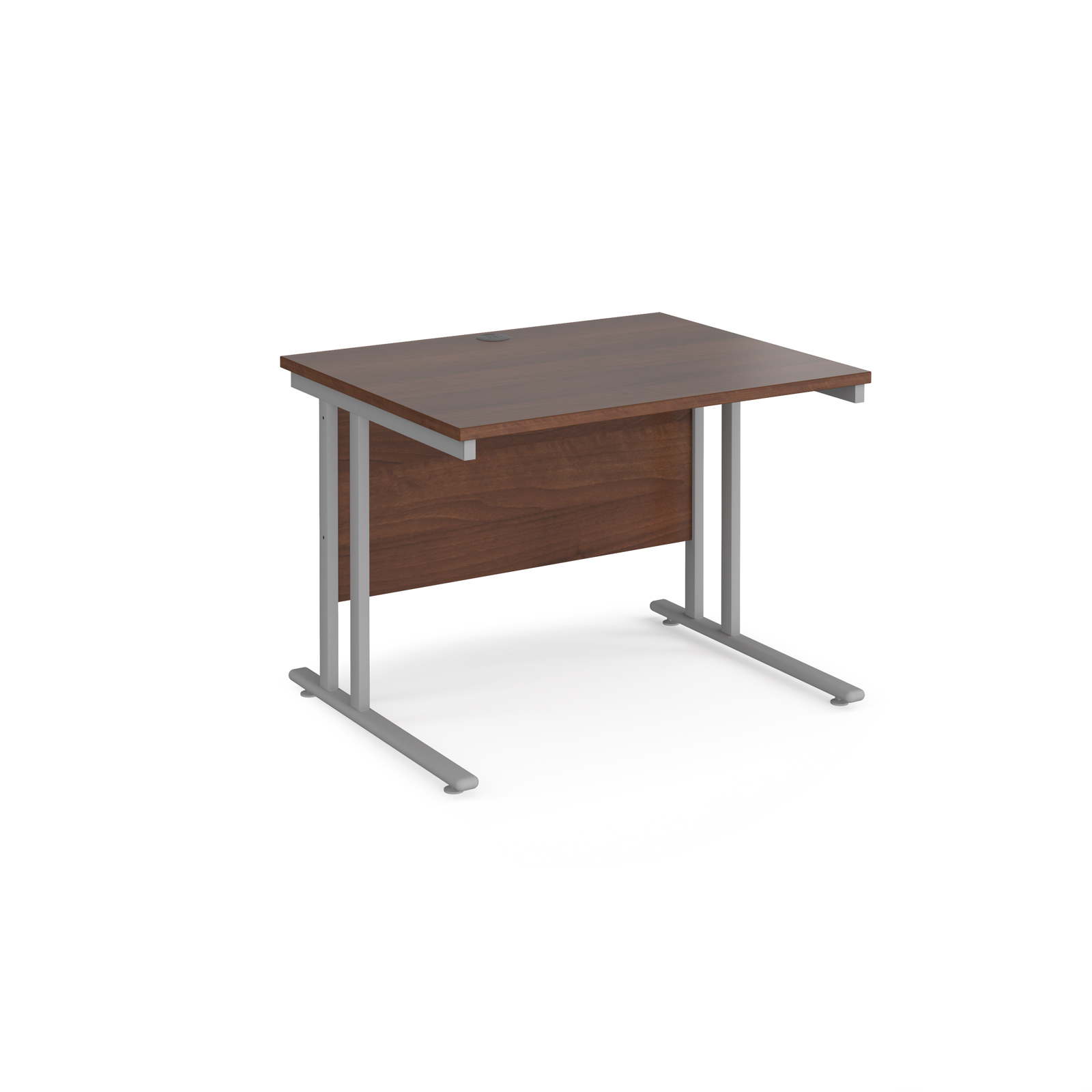 Rectangular Desks Maestro 25 straight desk 1000mm x 800mm - silver cantilever leg frame, walnut top