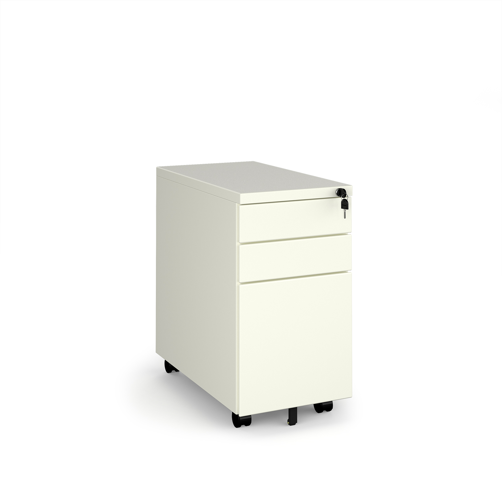3 Drawer Steel 3 drawer narrow mobile pedestal - white