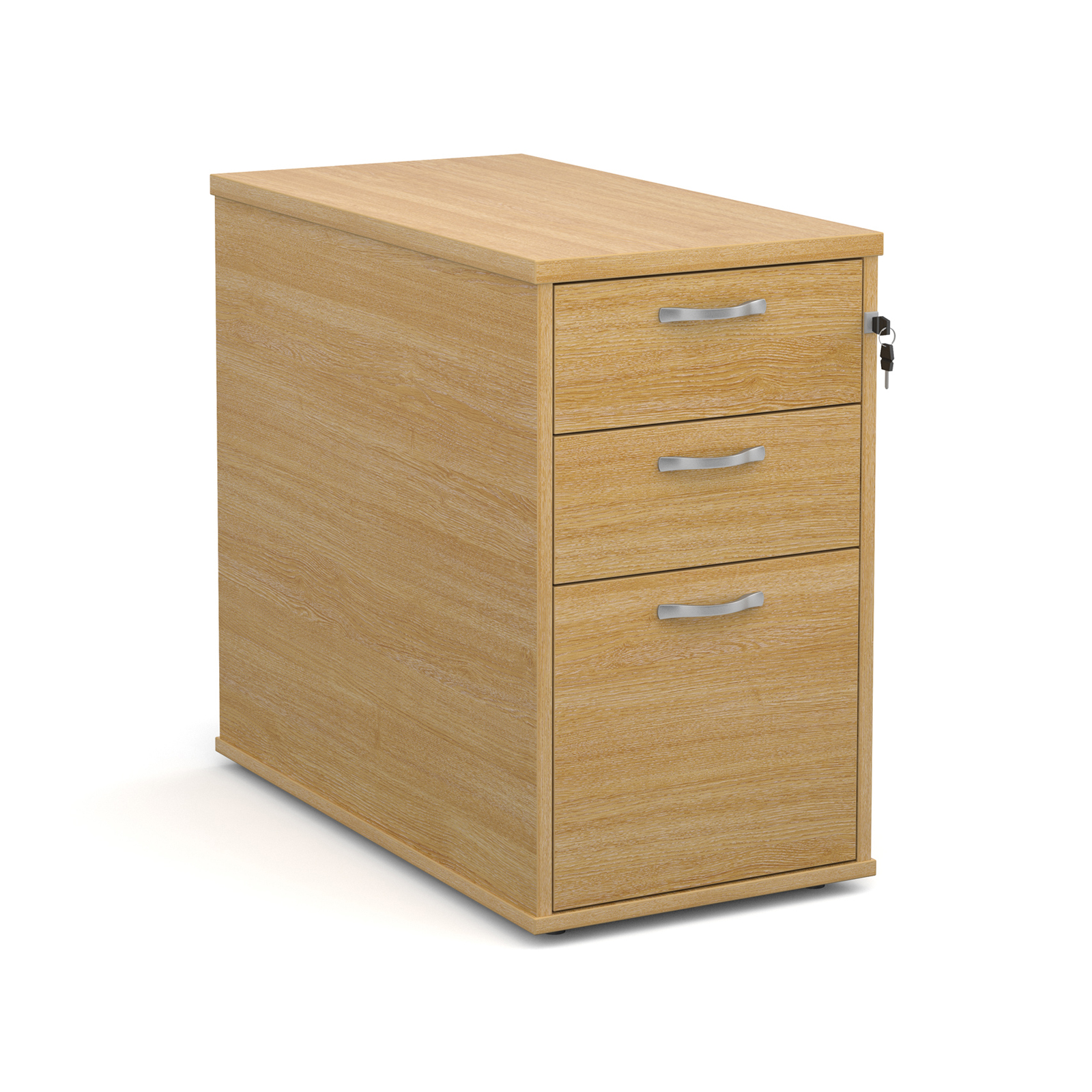 3 Drawer Desk high 3 drawer pedestal with silver handles 800mm deep - oak
