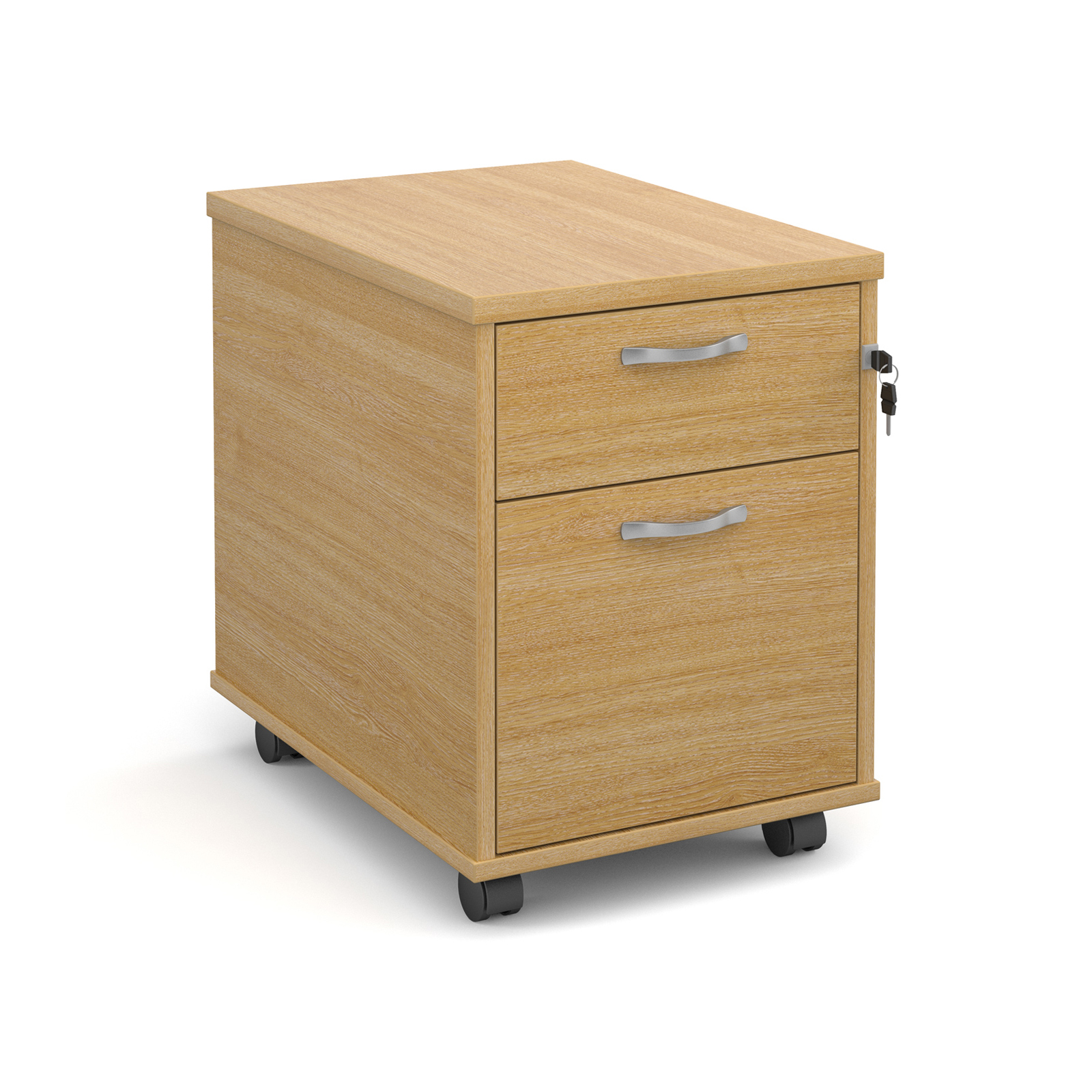2 Drawer Mobile 2 drawer pedestal with silver handles 600mm deep - oak