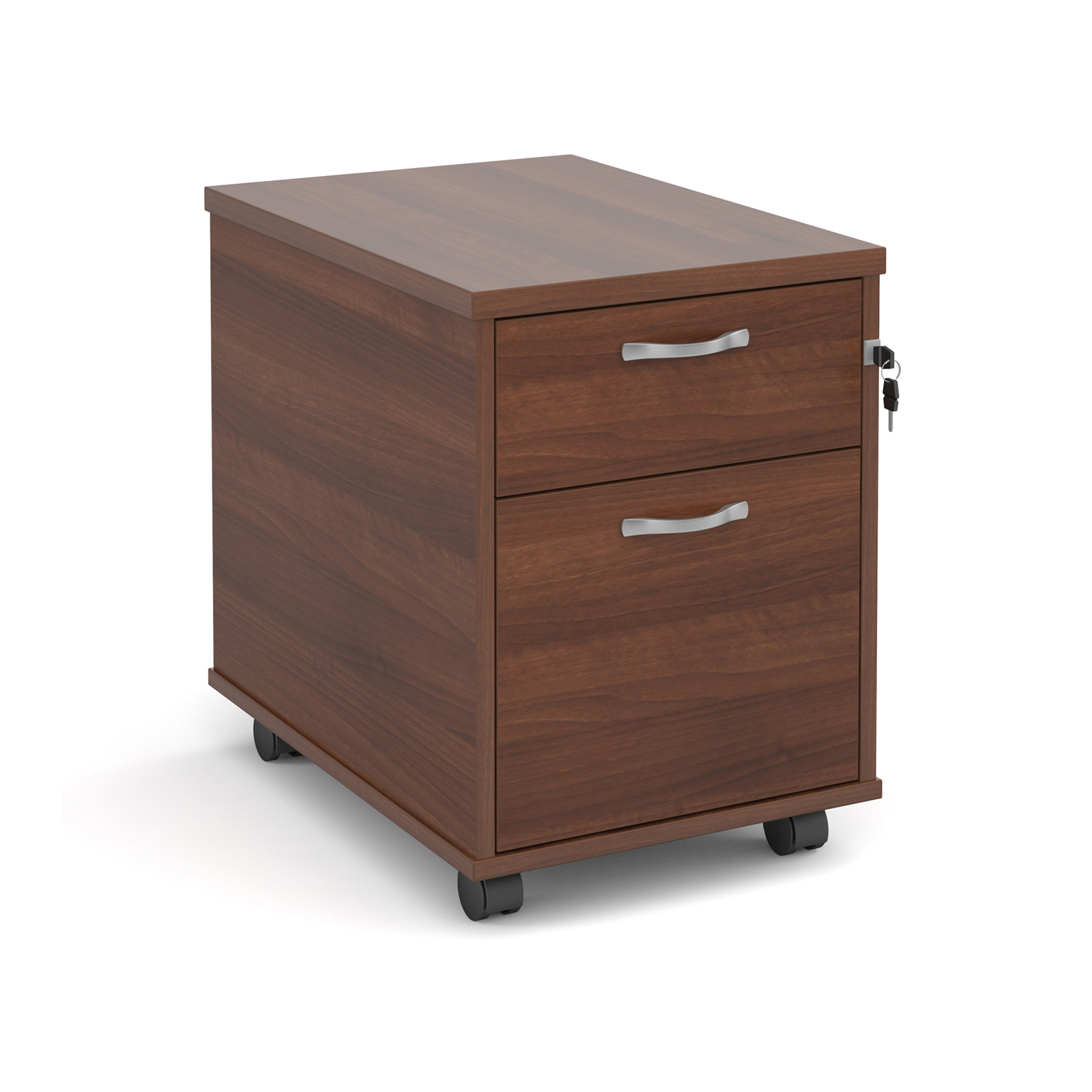 2 Drawer Mobile 2 drawer pedestal with silver handles 600mm deep - walnut
