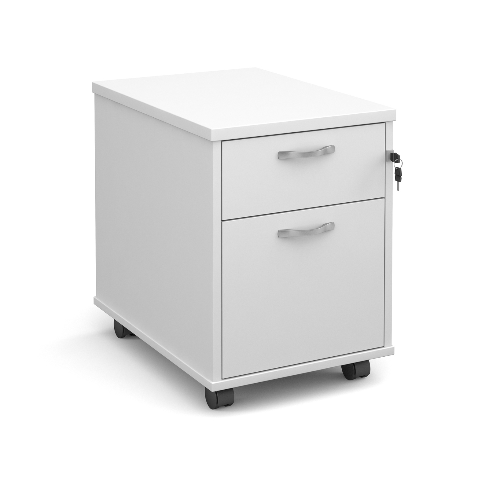 2 Drawer Mobile 2 drawer pedestal with silver handles 600mm deep - white