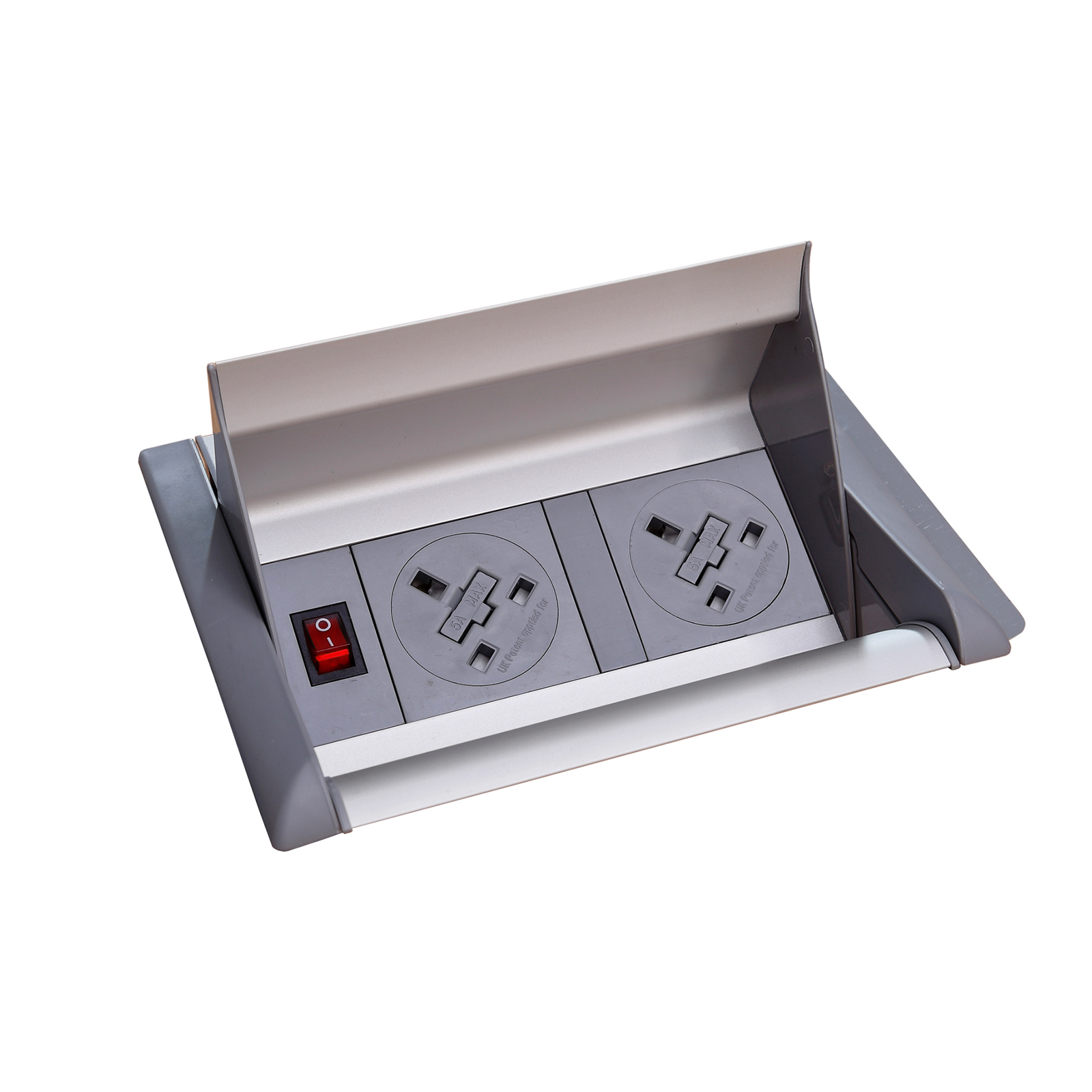 Plug Socket Aero fliptop in-table power module 2 x UK sockets - grey/silver