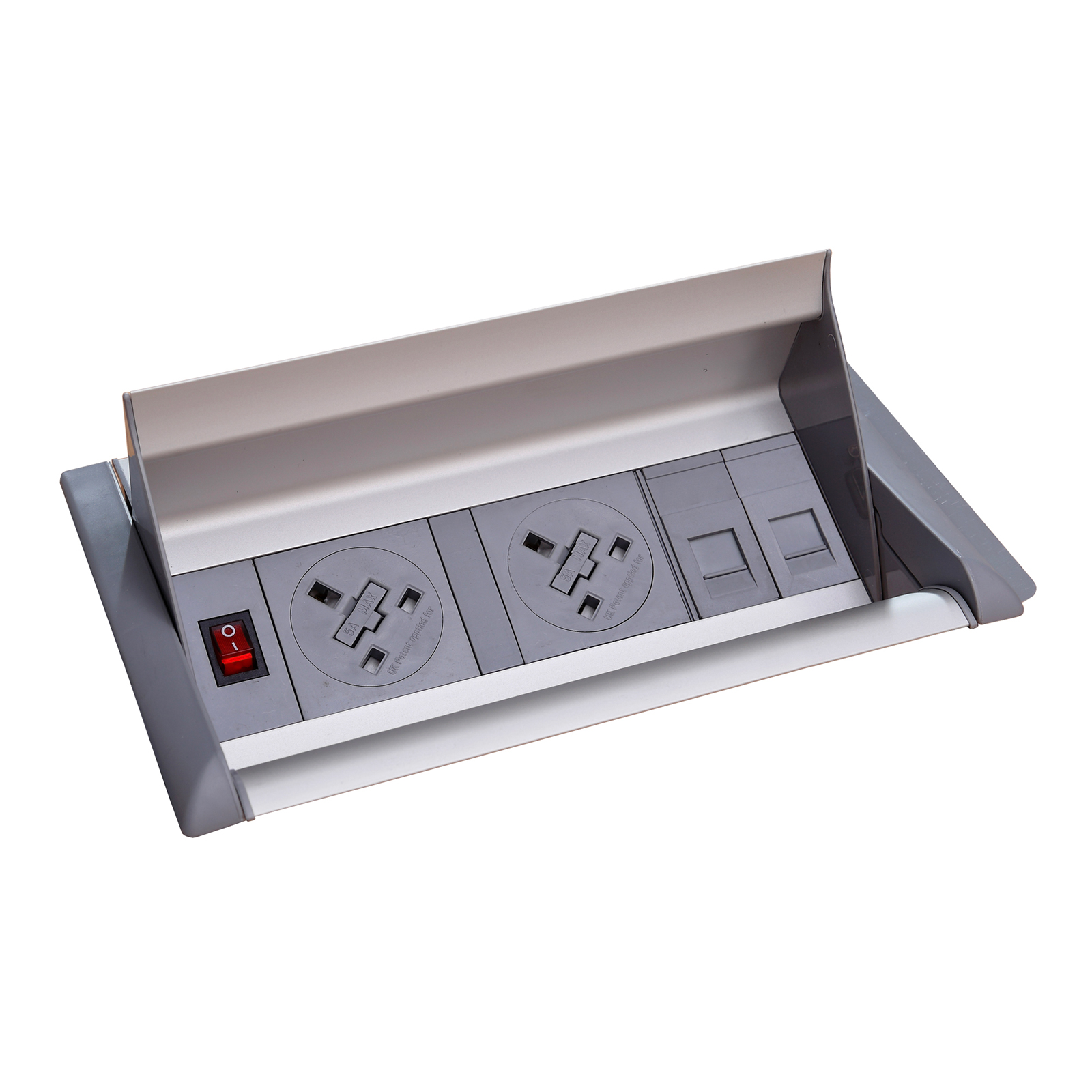 Plug Socket Aero fliptop in-table power module 2 x UK sockets , 2 x RJ45 sockets - grey/silver