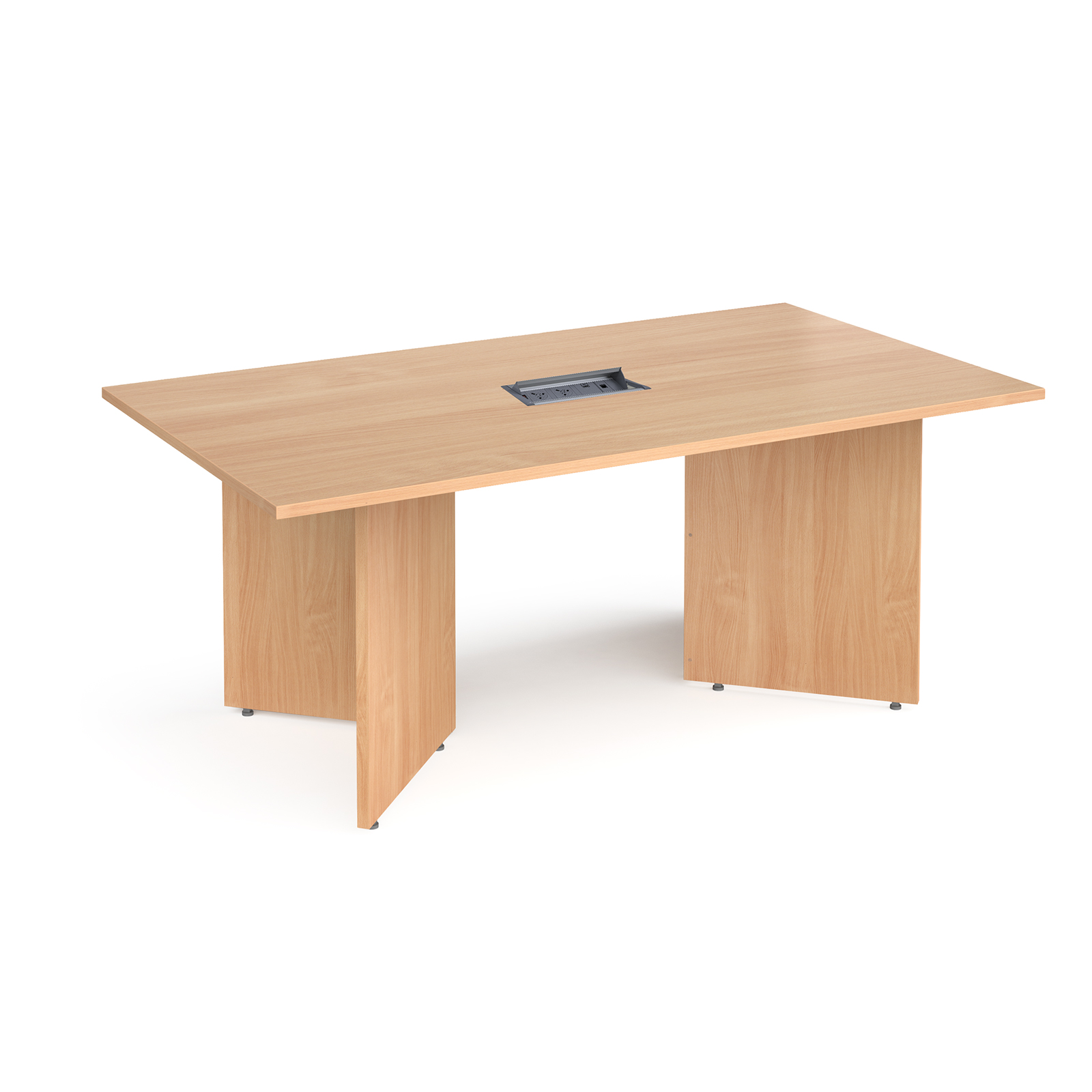 Boardroom / Meeting Arrow head leg rectangular boardroom table 1800mm x 1000mm in beech with central cutout and Aero power module