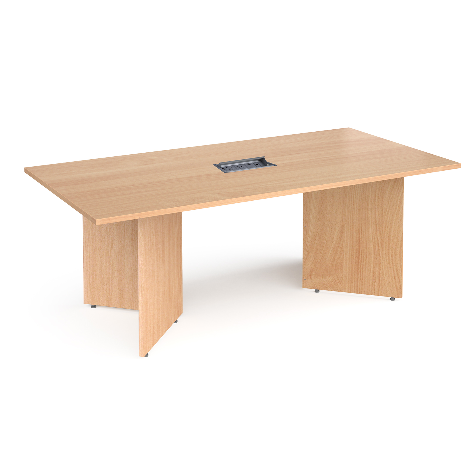 Boardroom / Meeting Arrow head leg rectangular boardroom table 2000mm x 1000mm in beech with central cutout and Aero power module