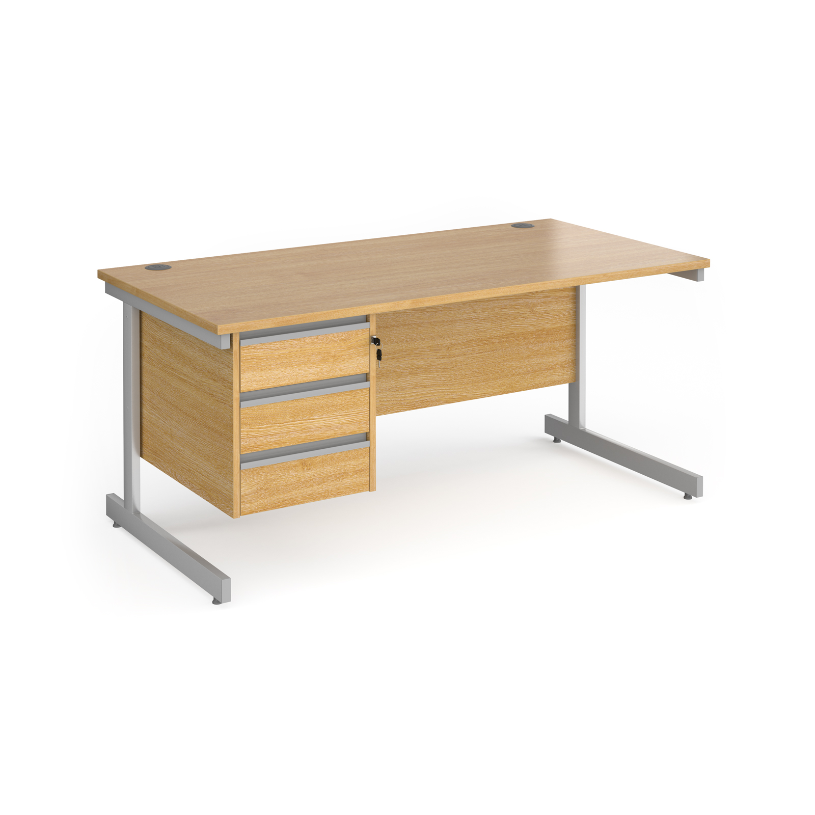 Contract 25 cantilever leg straight desk with 3 drawer pedestal