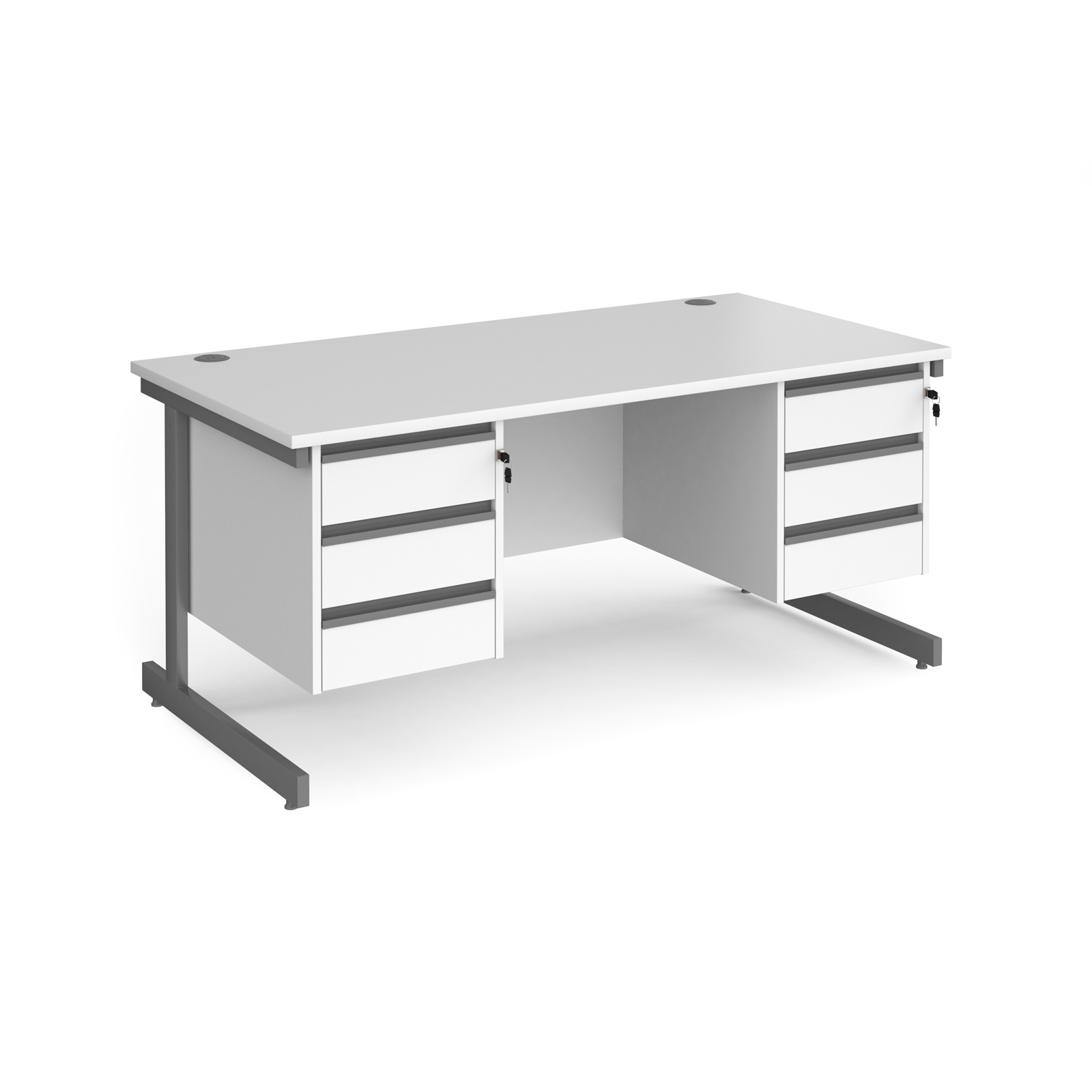 Contract 25 cantilever leg straight desk with 3 and 3 drawer peds