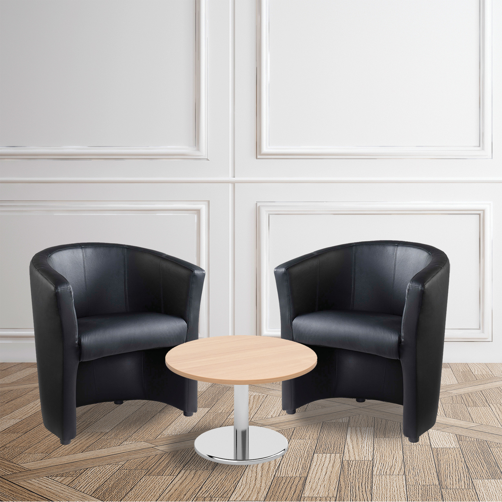 Reception Chairs Bundle deal - 2 x London tub chairs with 600mm coffee table - beech