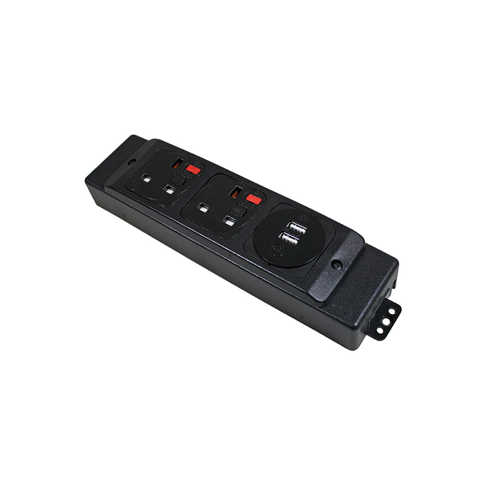 Plug Socket Under desk power bar 2 x UK sockets, 1 x twin USB fast charge - black