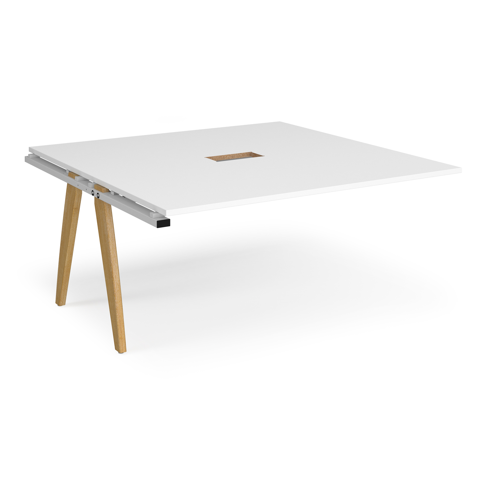 Boardroom / Meeting Fuze boardroom table add on unit 1600mm x 1600mm with central cutout 272mm x 132mm - white frame, white top