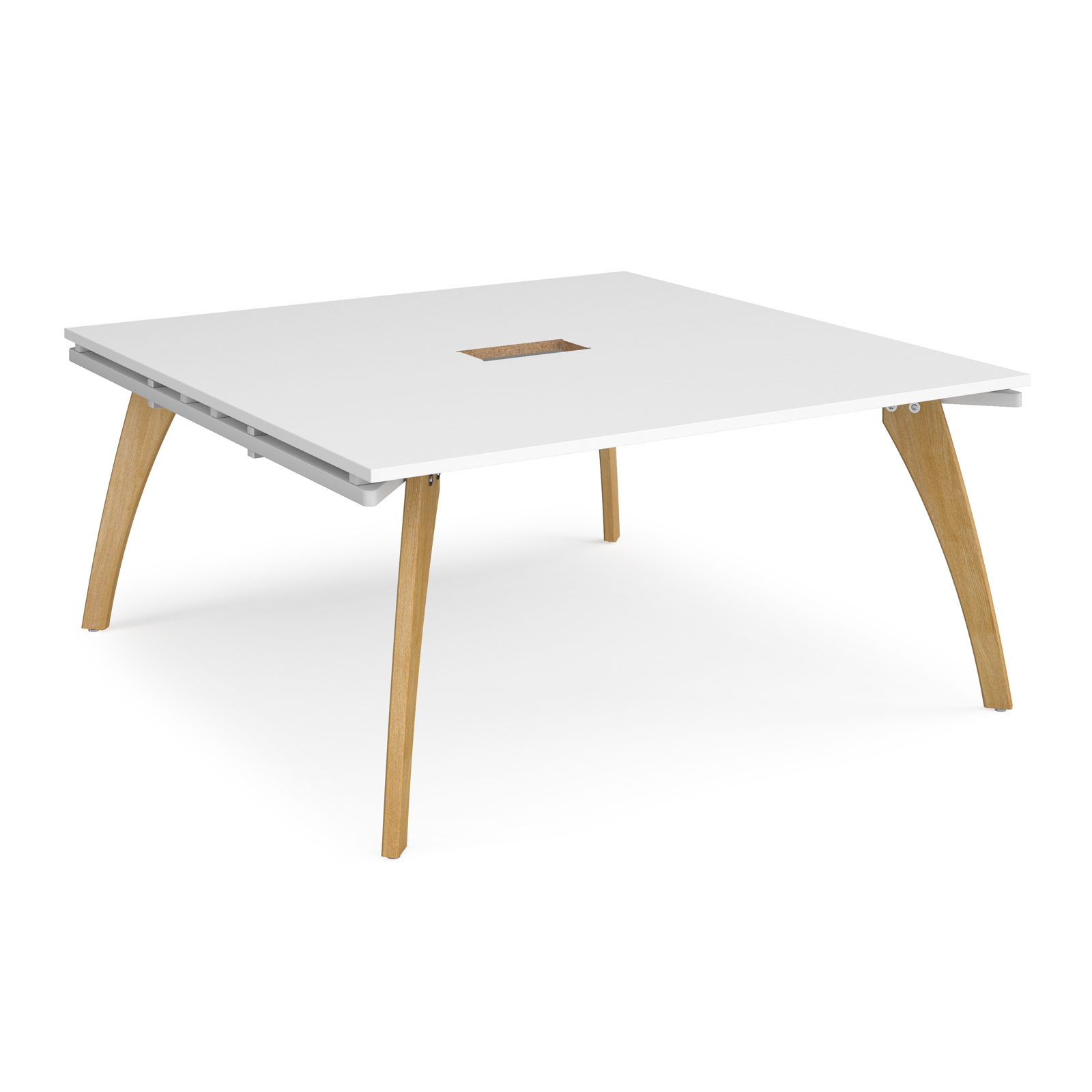 Boardroom / Meeting Fuze square boardroom table 1600mm x 1600mm with central cutout 272mm x 132mm - white frame, white top