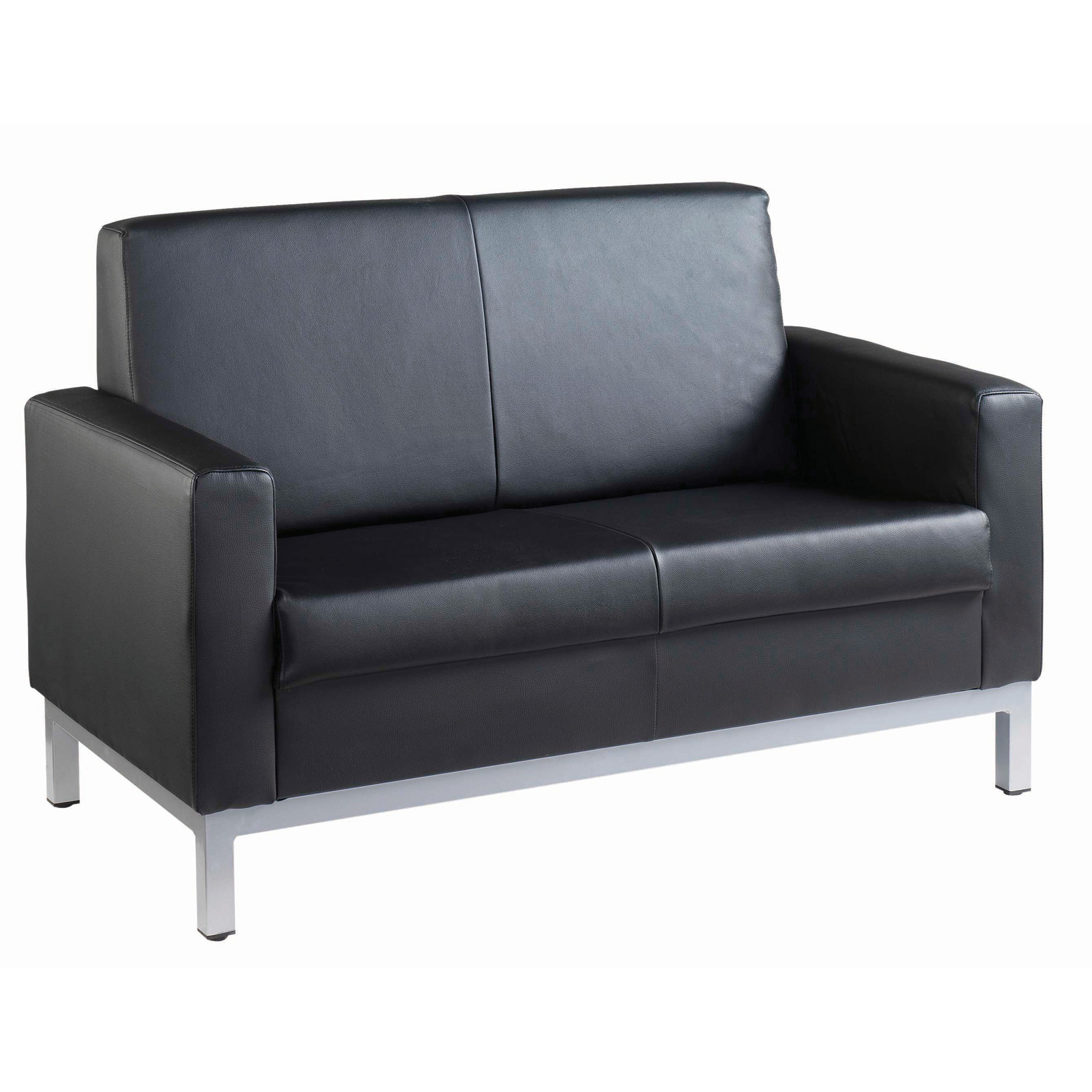 Reception Chairs Helsinki square back reception 2 seater chair 1340mm wide - black leather faced