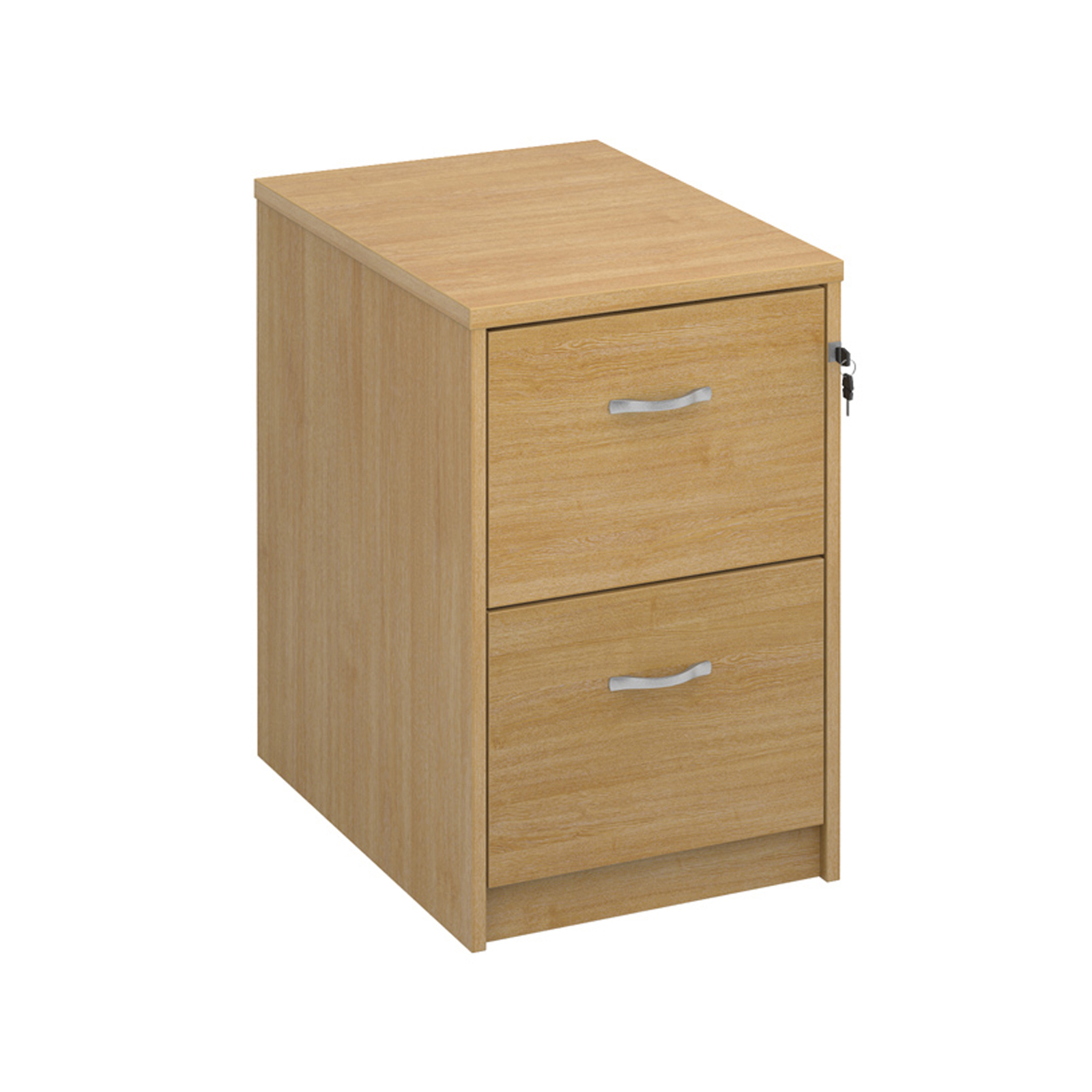 Wood Wooden 2 drawer filing cabinet with silver handles 730mm high - oak