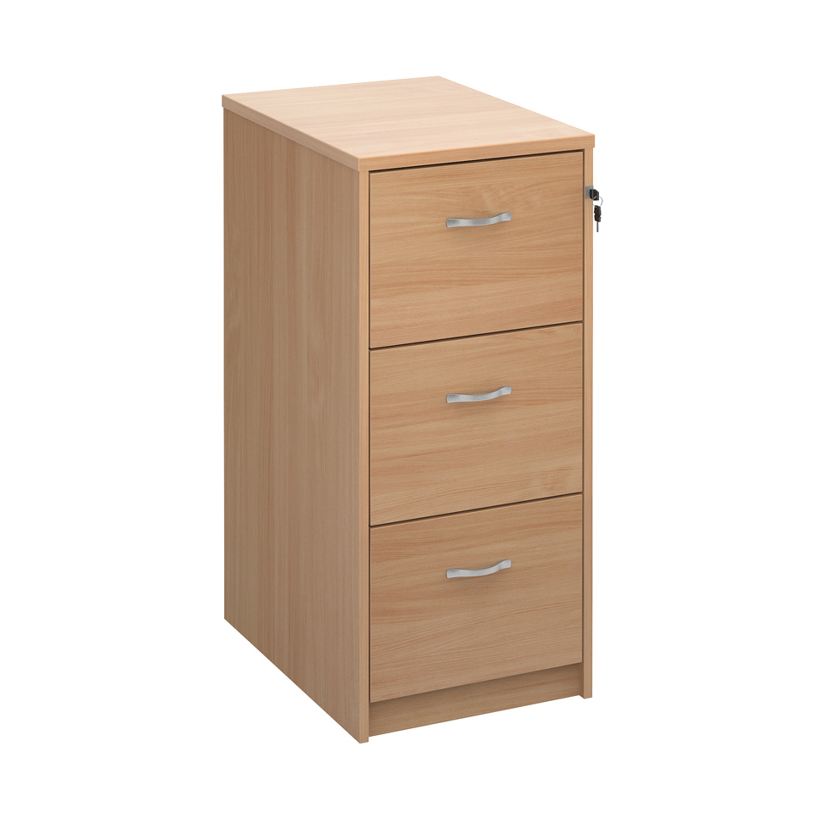 Wood Wooden 3 drawer filing cabinet with silver handles 1045mm high - beech