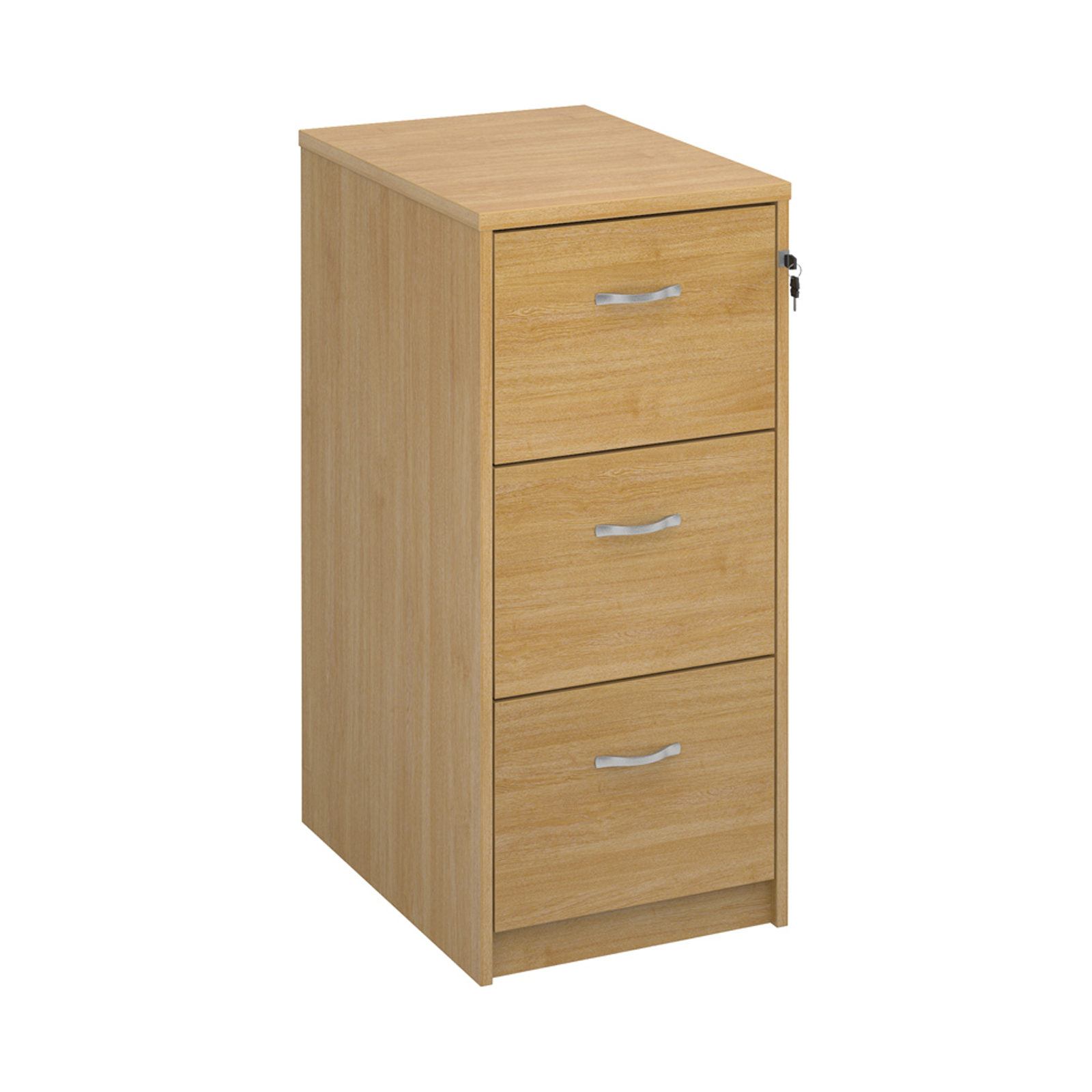 Wood Wooden 3 drawer filing cabinet with silver handles 1045mm high - oak