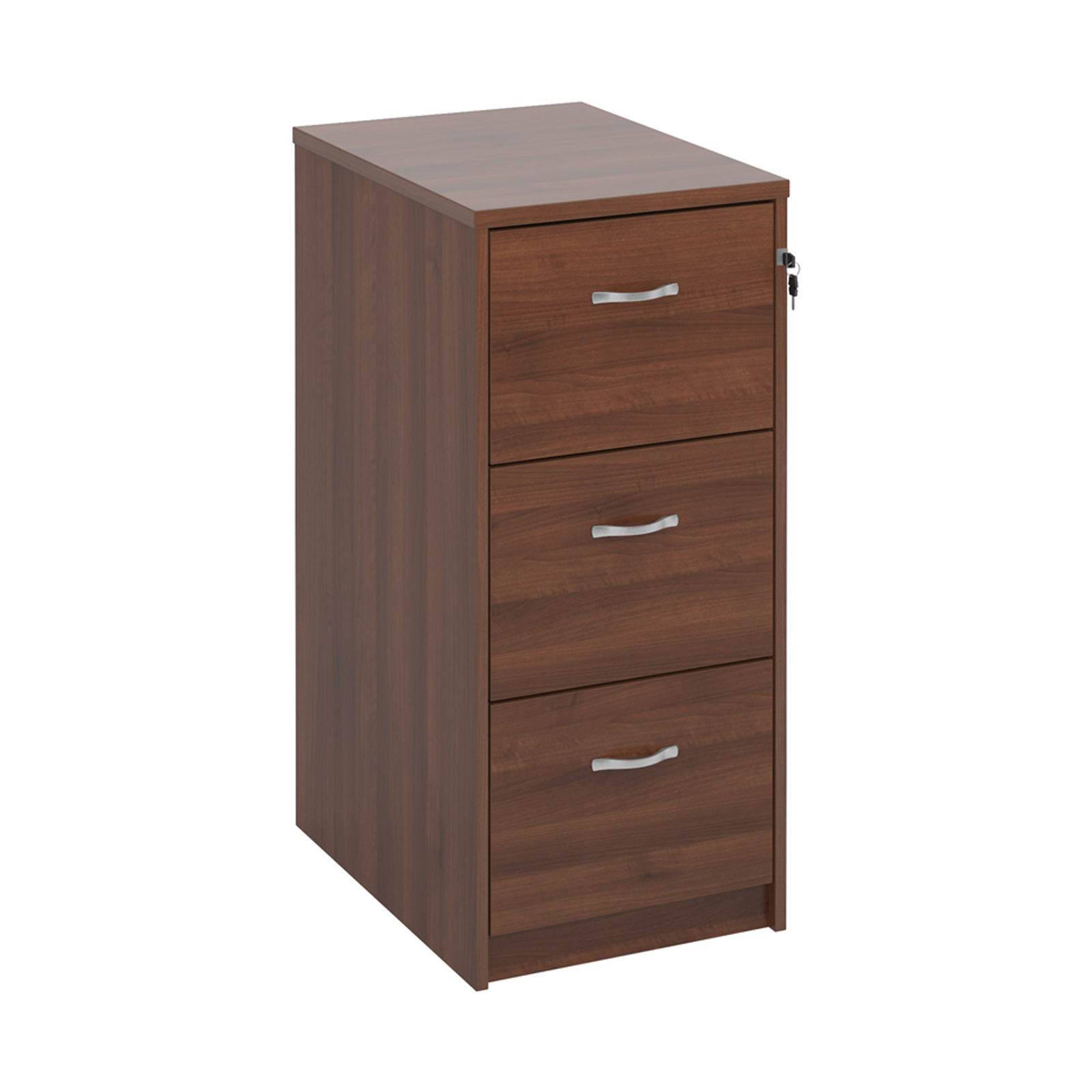 Wood Wooden 3 drawer filing cabinet with silver handles 1045mm high - walnut