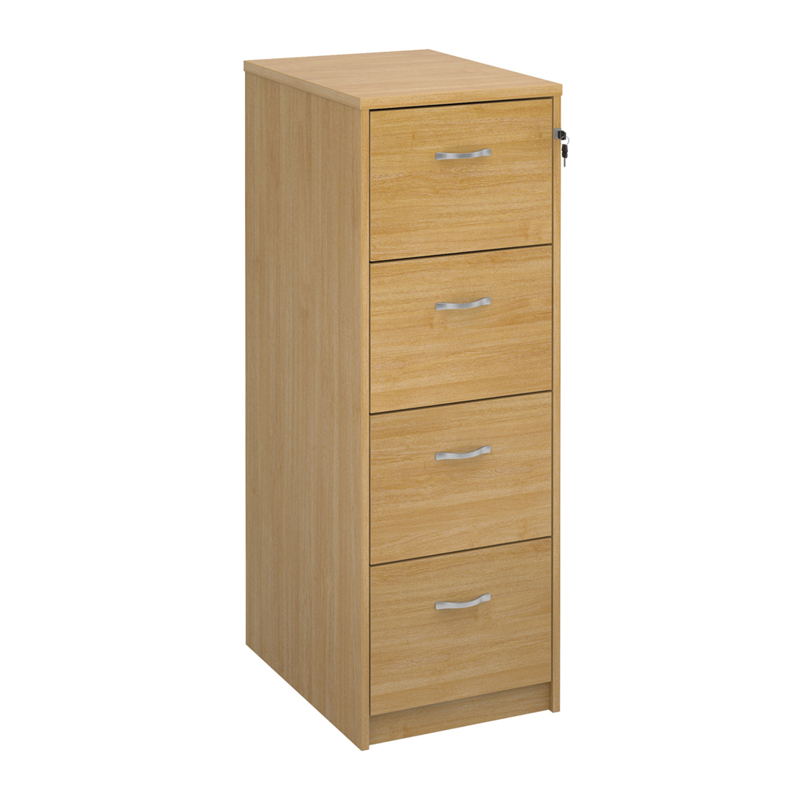 Wood Wooden 4 drawer filing cabinet with silver handles 1360mm high - oak
