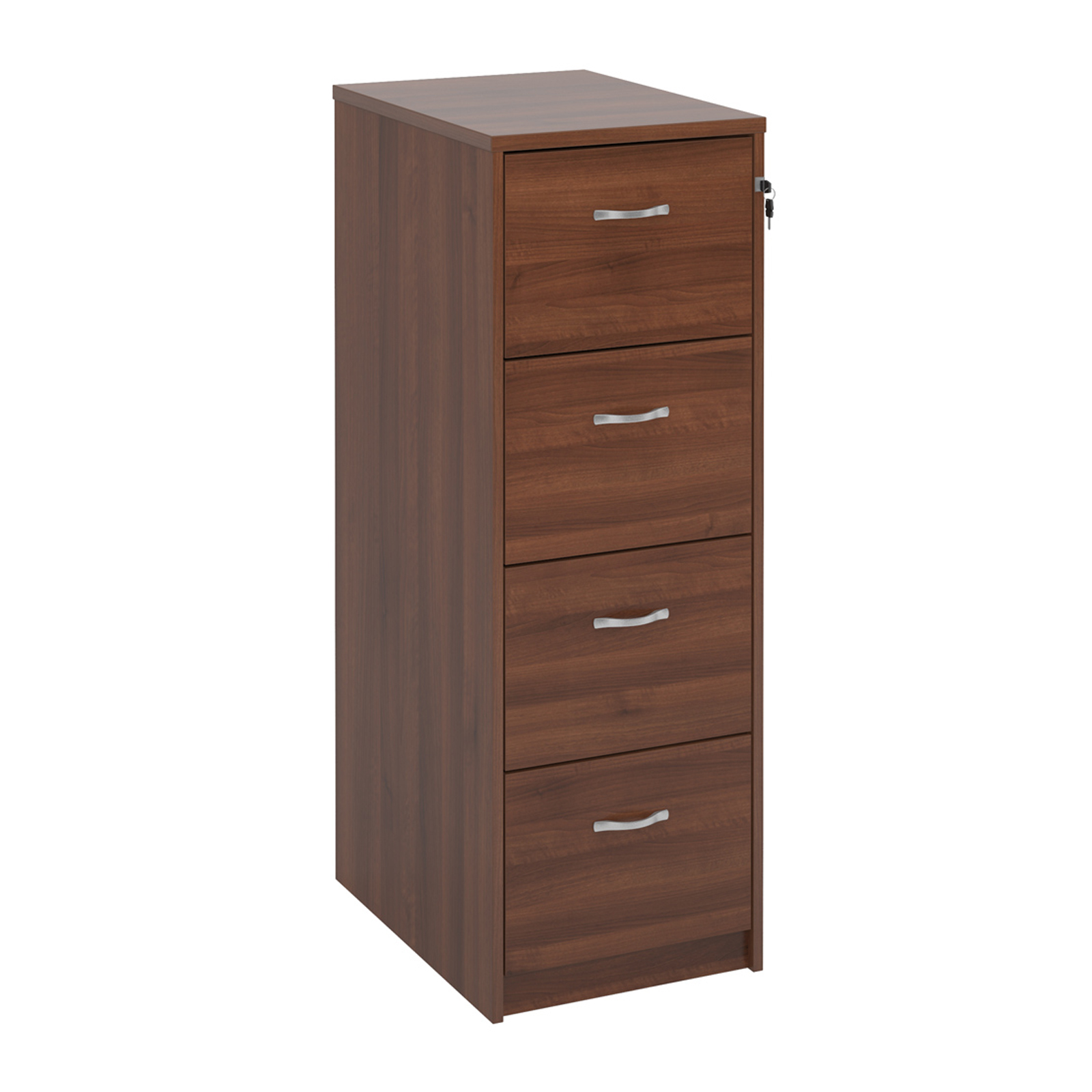 Wood Wooden 4 drawer filing cabinet with silver handles 1360mm high - walnut