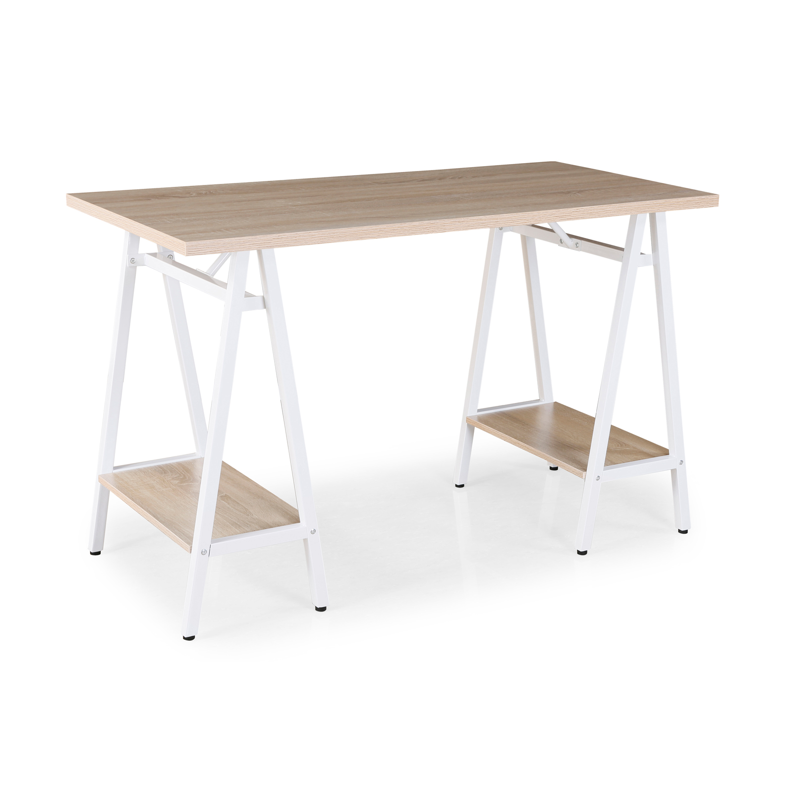 Rectangular Desks Pella home office workstation with trestle legs – Windsor oak with white frame