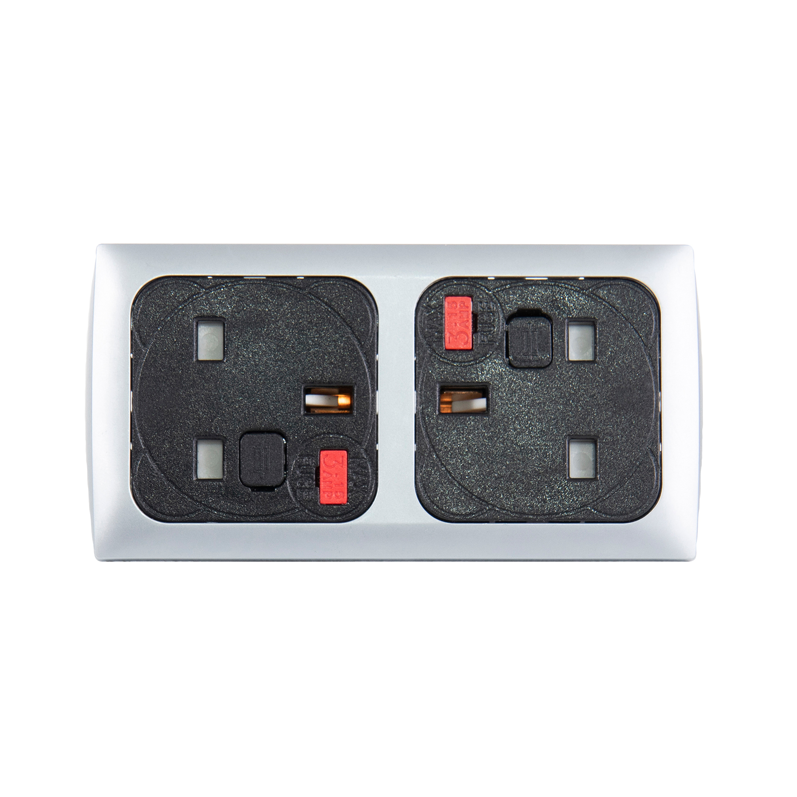 Plug Socket Proton panel mounted power module 2 x UK sockets - silver/black