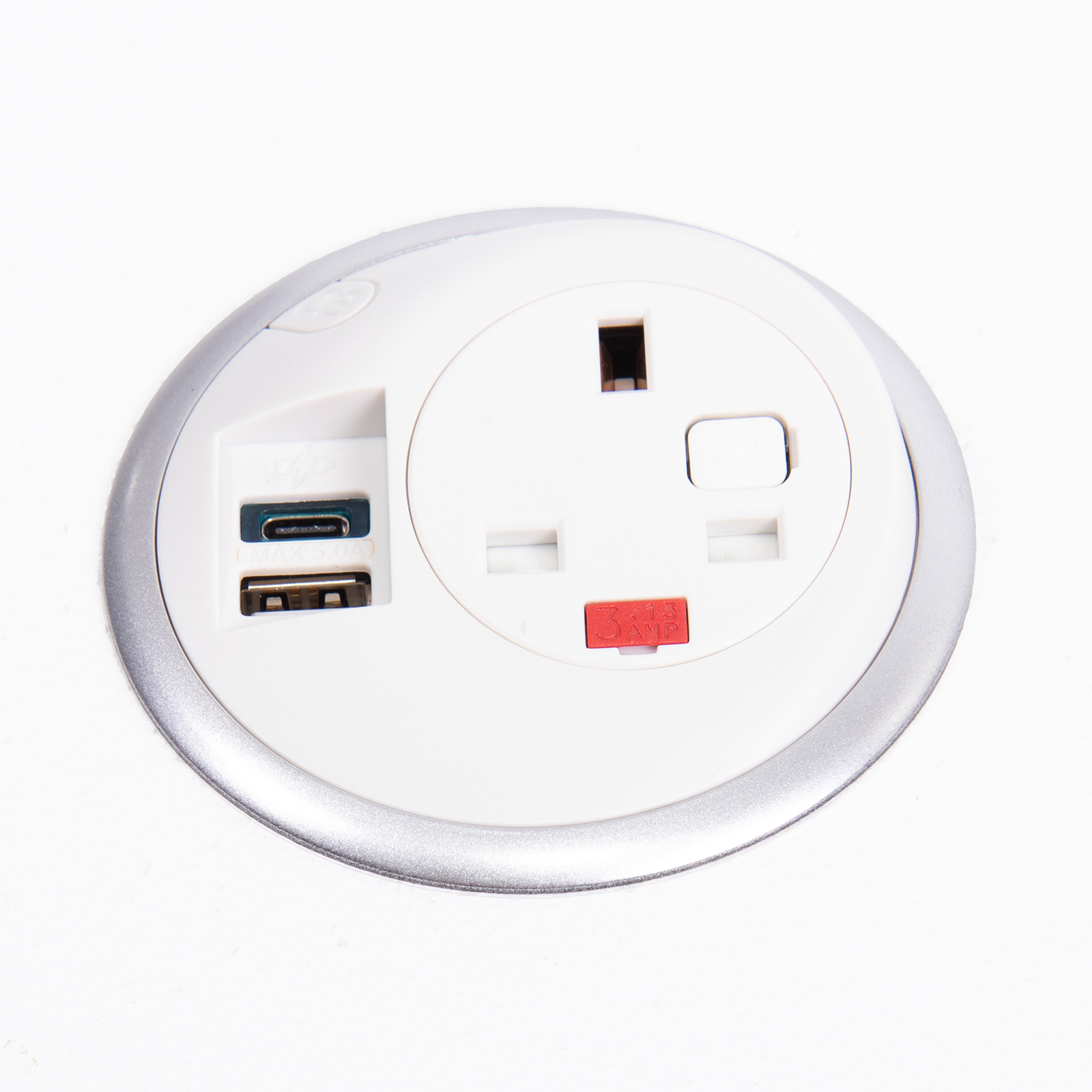 Plug Socket Pixel in-surface power module 1 x UK socket, 1 x TUF (A&C connectors) USB charger - white