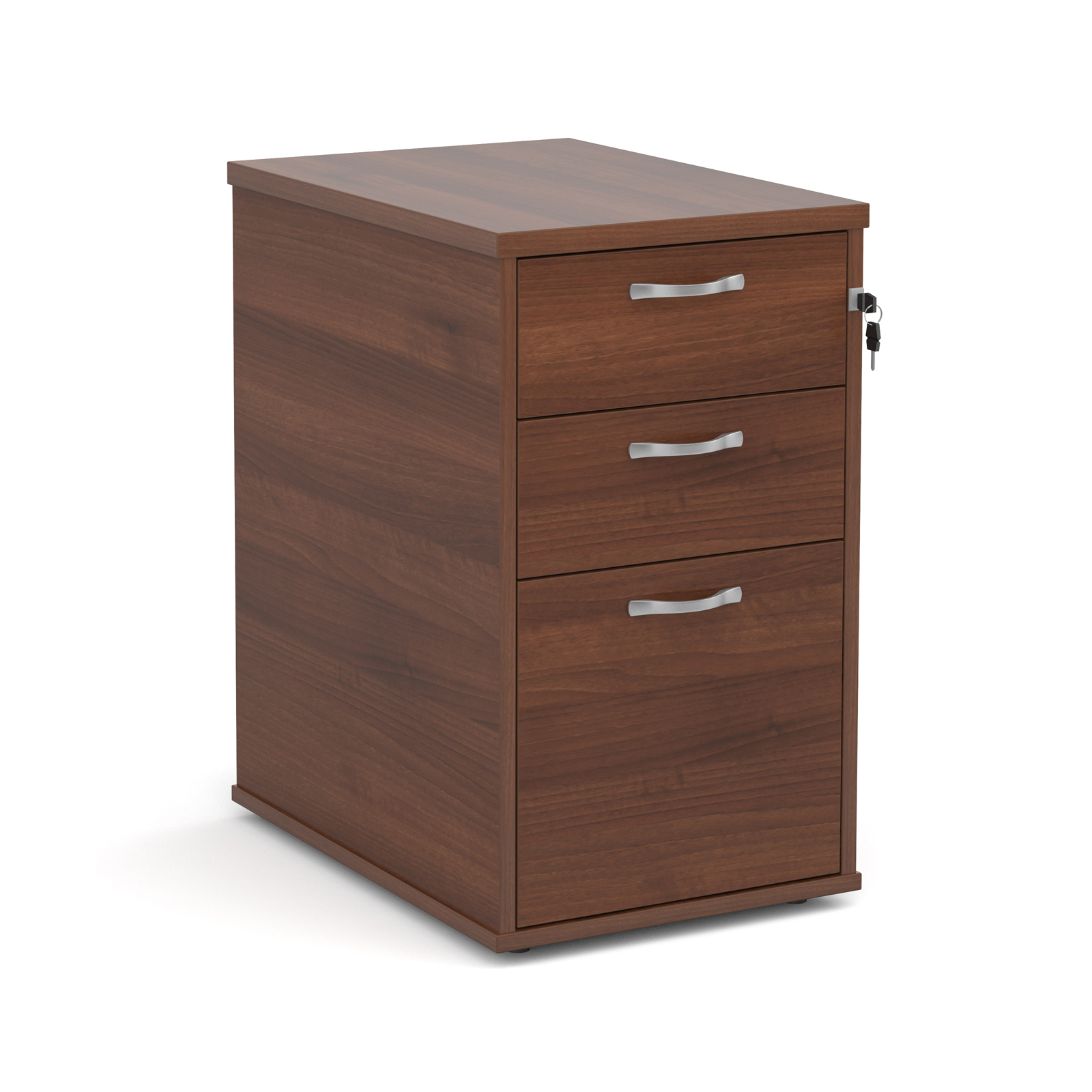 3 Drawer Desk high 3 drawer pedestal with silver handles 600mm deep - walnut
