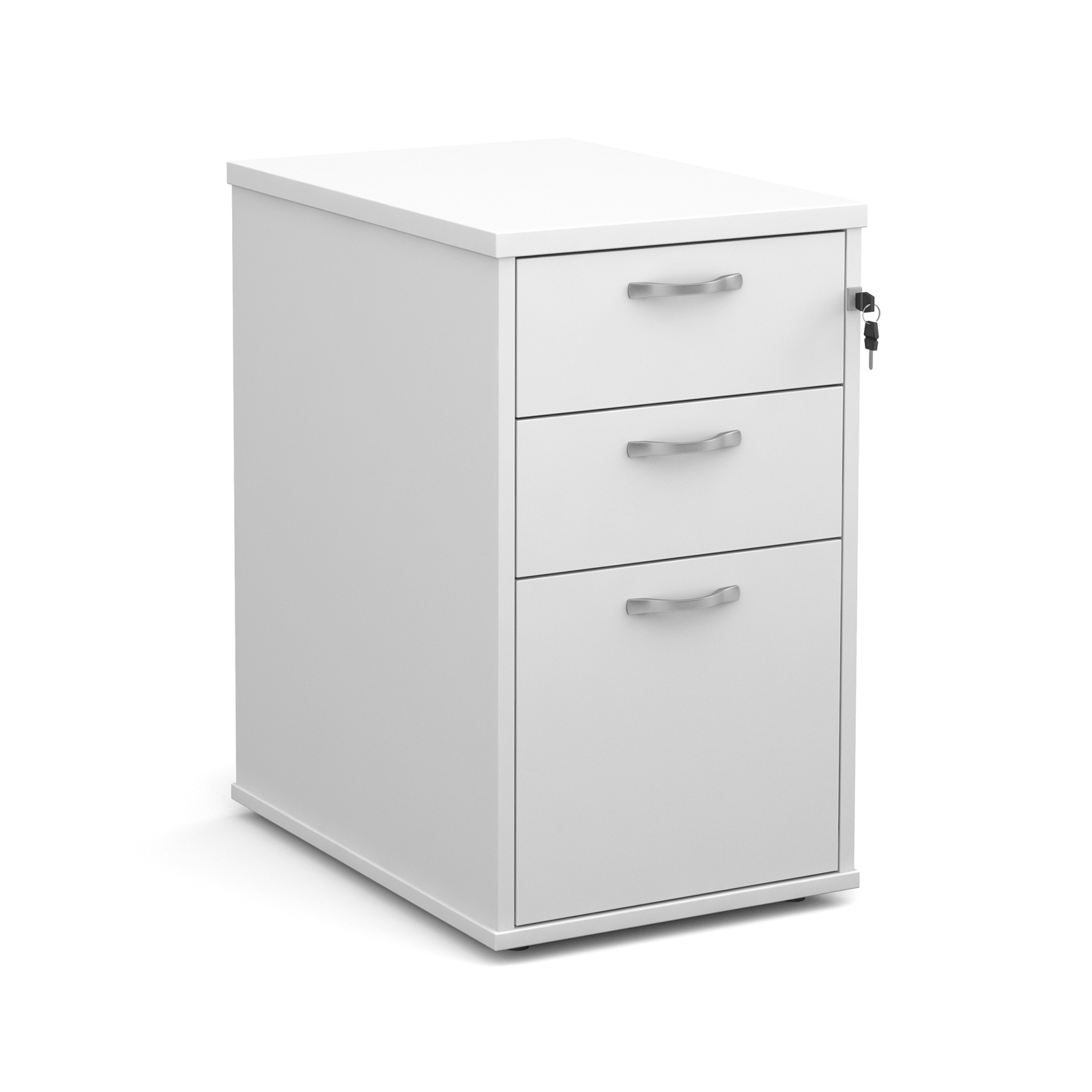 3 Drawer Desk high 3 drawer pedestal with silver handles 600mm deep - white