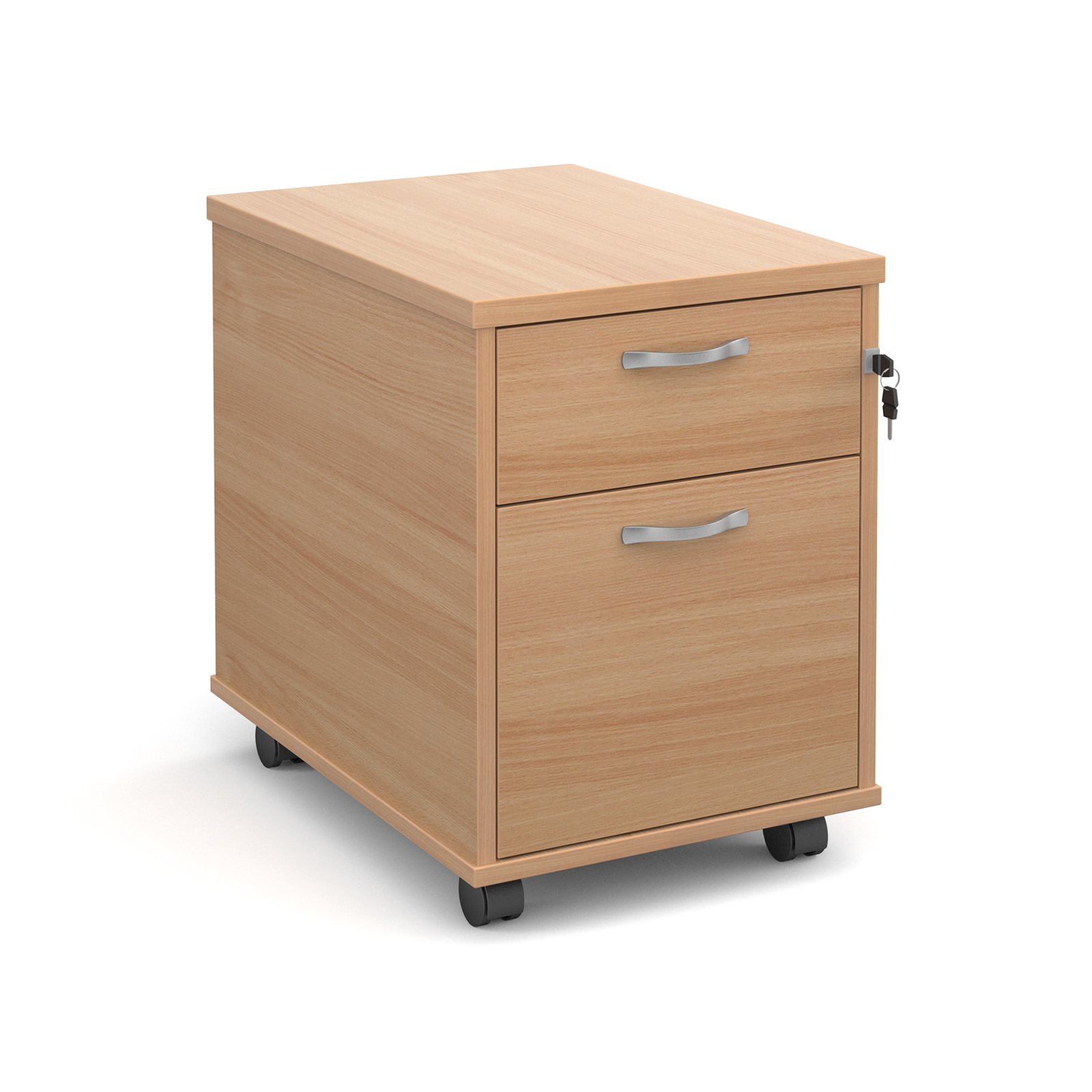 2 Drawer Mobile 2 drawer pedestal with silver handles 600mm deep - beech
